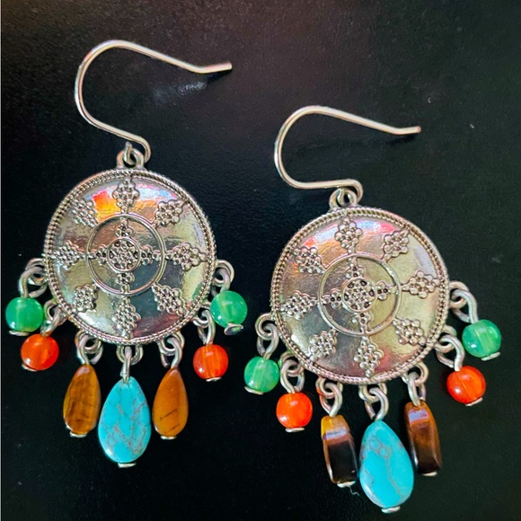 Chaps Ralph Lauren Boho Silver Dangle Earrings - Picture 8 of 8